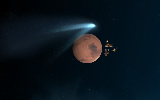 Space station red planet godrays free wallpaper for desktop - medium preview image