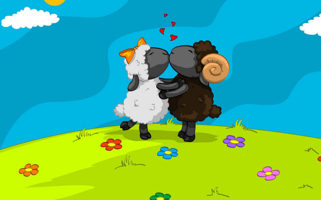 Sheep flower field blue sky free wallpaper for desktop - medium preview image