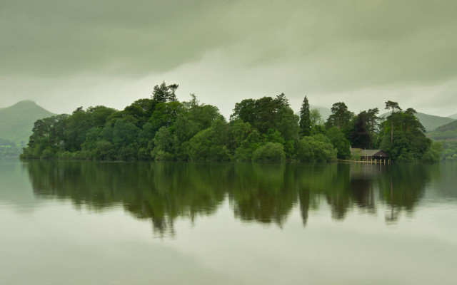 Lake house mountains clouds trees free wallpaper for desktop - medium preview image