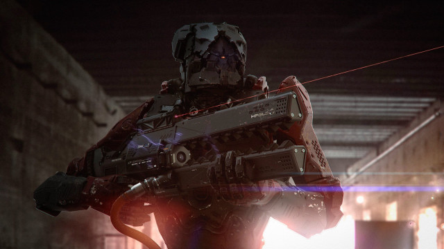 Futuristic man tunnel beams weapon free wallpaper for desktop - medium preview image