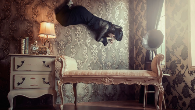 Upside down woman surreal room free wallpaper for desktop - medium preview image