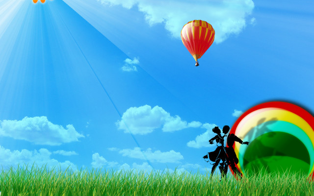 Kite flying blue sky rainbow free wallpaper for desktop - medium preview image