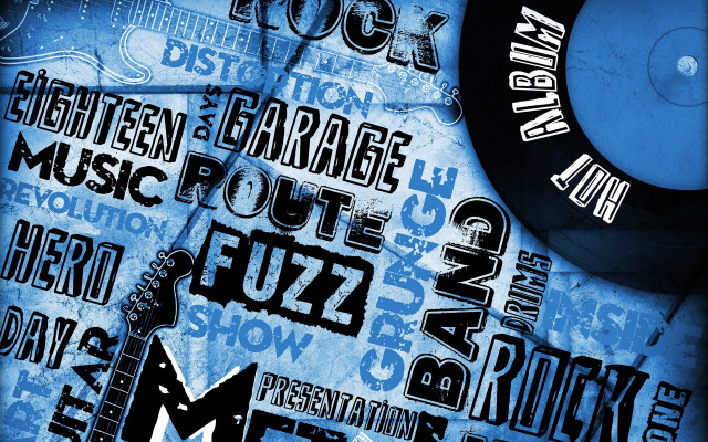 Blue guitar clock words assemblage free wallpaper for desktop - medium preview image