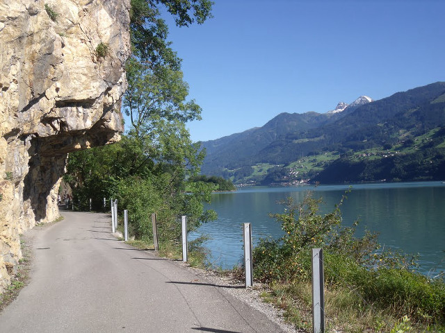 Road hill lake mountains blue free wallpaper for desktop - medium preview image