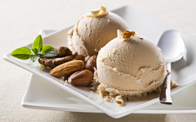Ice cream plate nuts spoon free wallpaper for desktop - medium preview image