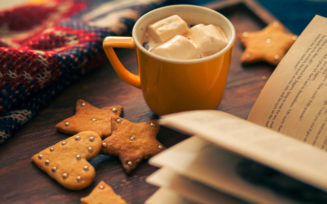 Hot chocolate cookies table winter free wallpaper for desktop - medium preview image