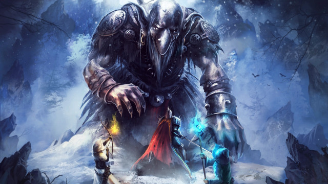 Armor snowy forest glowing swords free wallpaper for desktop - medium preview image