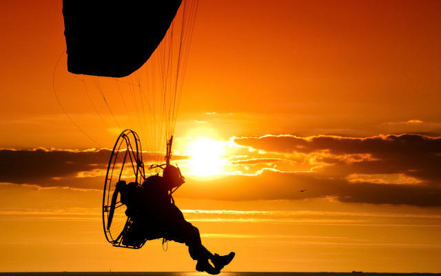 Kite flying sunset beach cinematic free wallpaper for desktop - medium preview image