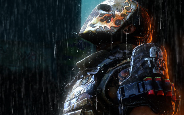 Masked gunman cyberpunk rain astronaut free wallpaper for desktop - medium preview image