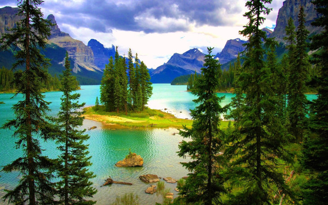 Lake trees mountains clouds nature free wallpaper for desktop - medium preview image