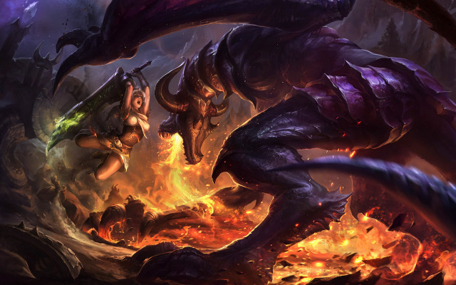 Demonic creature forest flames rocks free wallpaper for desktop - medium preview image