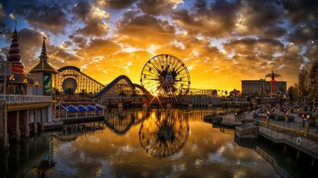 Ferriswheel lake sunset cloudy sky free wallpaper for desktop - medium preview image