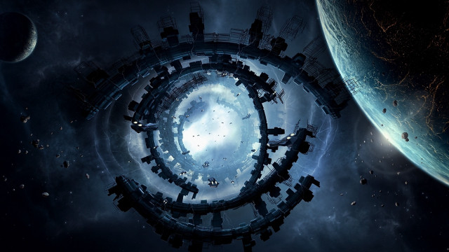 Space station surrounded structure planet free wallpaper for desktop - medium preview image