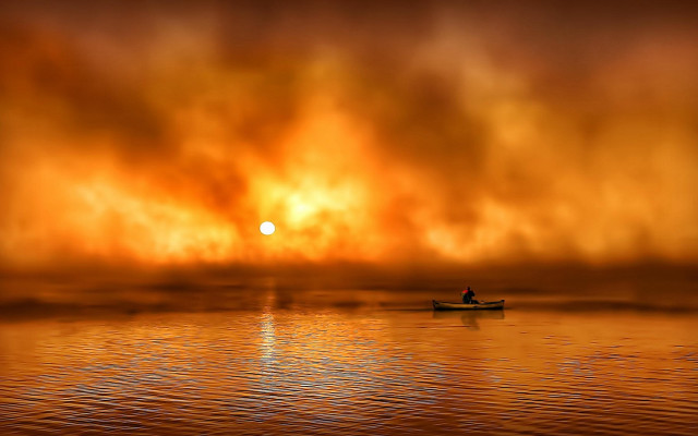 Boat sunset cloudy sky fire free wallpaper for desktop - medium preview image