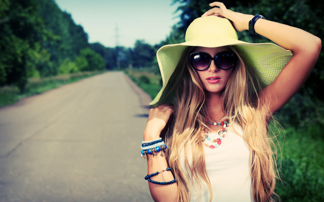 Woman hat sunglasses road nature #2 free wallpaper for desktop - medium preview image