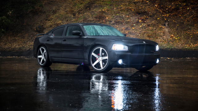 Black car wet road hillside #2 free wallpaper for desktop - medium preview image
