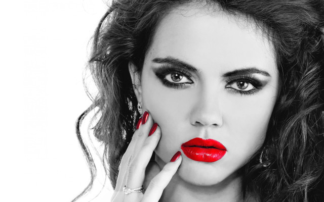 Woman red lips black nails #2 free wallpaper for desktop - medium preview image