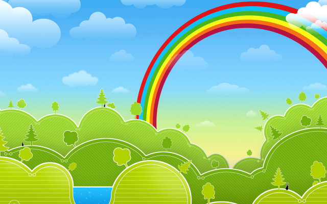 Rainbow green landscape stream clouds free wallpaper for desktop - medium preview image
