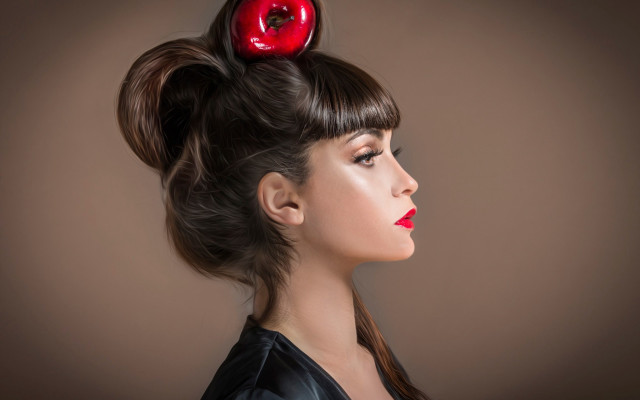 Woman apple pony tail fashion free wallpaper for desktop - medium preview image