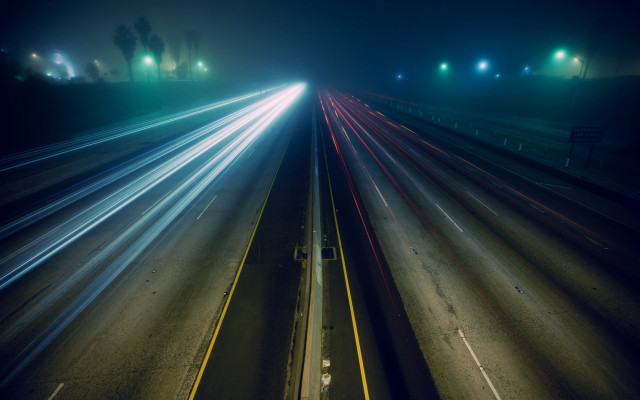 Highway traffic night city lights free wallpaper for desktop - medium preview image