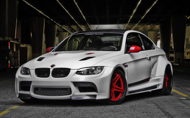 White car red rims parking free wallpaper for desktop - medium preview image