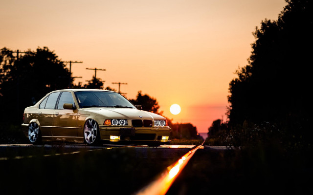 Car sunset forest road flame free wallpaper for desktop - medium preview image