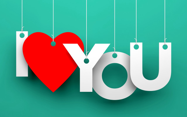 Red heart hanging strings typographic free wallpaper for desktop - medium preview image