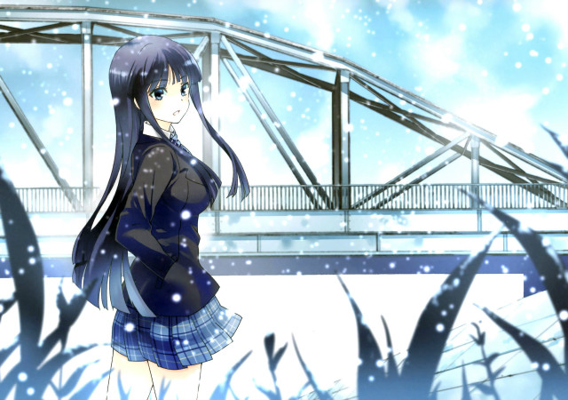 Girl snow bridge falling hair free wallpaper for desktop - medium preview image