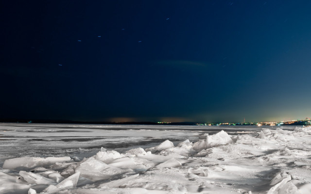 Snowy beach night city bright free wallpaper for desktop - medium preview image
