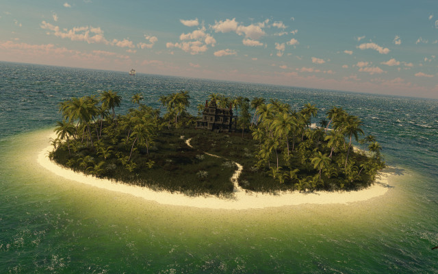 Small island house palm trees free wallpaper for desktop - medium preview image