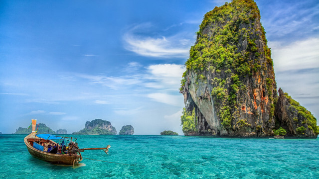 Boat rocks ocean group fishing free wallpaper for desktop - medium preview image