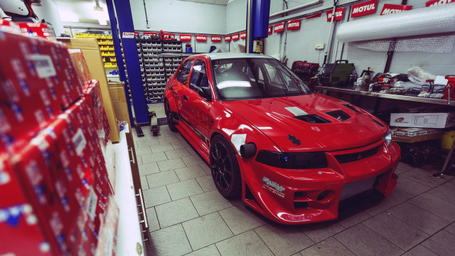 Red car garage shelf tools free wallpaper for desktop - medium preview image