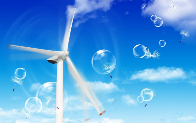 Wind turbine bubbles sky clouds free wallpaper for desktop - medium preview image