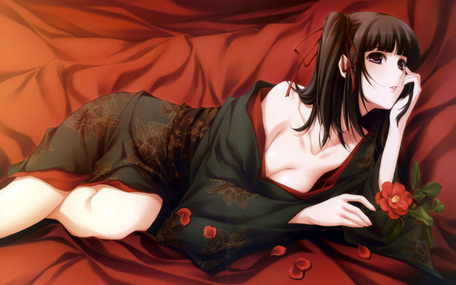 Woman lying bed red rose free wallpaper for desktop - medium preview image