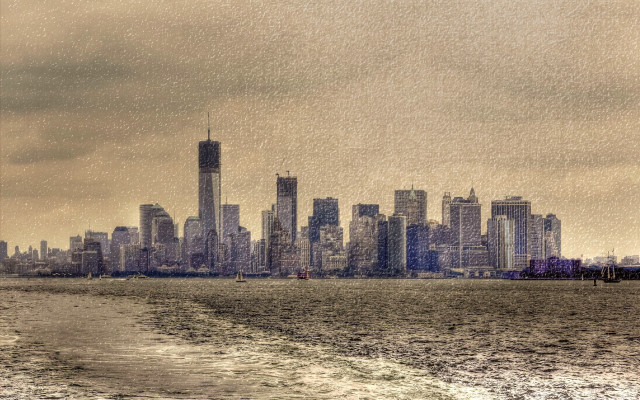 City skyline water boat cloudy free wallpaper for desktop - medium preview image