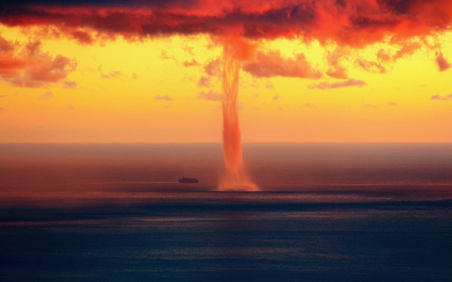 Water plume sunset boat apocalyptic free wallpaper for desktop - medium preview image