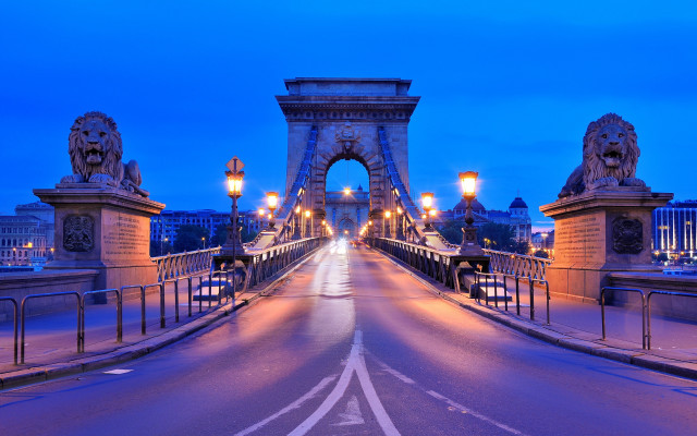 Bridge lions night streetlights tiltshift free wallpaper for desktop - medium preview image