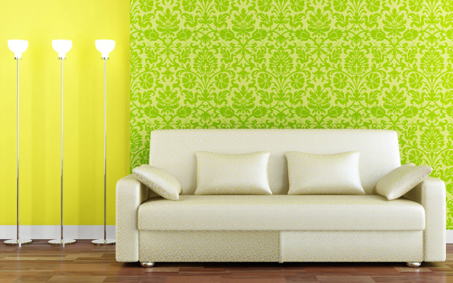 Couch green wall lamps yellow free wallpaper for desktop - medium preview image
