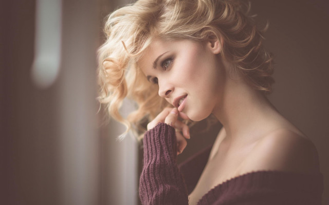 Blonde woman window sleeves red free wallpaper for desktop - medium preview image