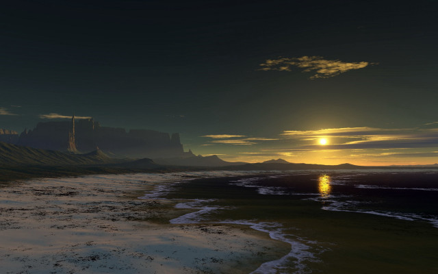 Beach sunset castle planet ocean free wallpaper for desktop - medium preview image