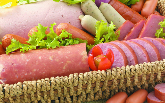 Basket food vegetables meats pastel free wallpaper for desktop - medium preview image