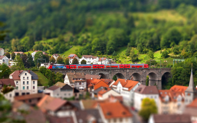 Train bridge town mountain houses free wallpaper for desktop - medium preview image