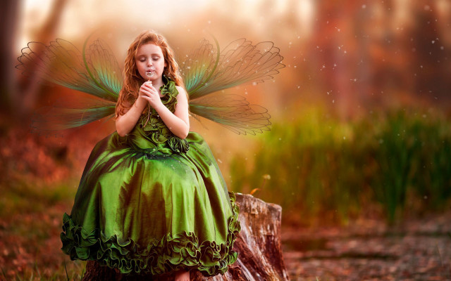 Young girl fairy wings forest free wallpaper for desktop - medium preview image