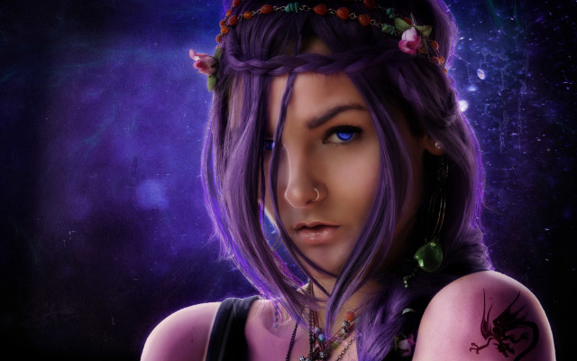 Purple hair crown astral fantasy free wallpaper for desktop - medium preview image