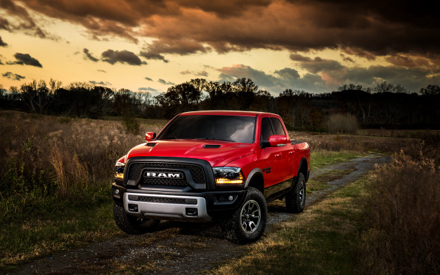 Red ram truck sunset cloudy free wallpaper for desktop - medium preview image