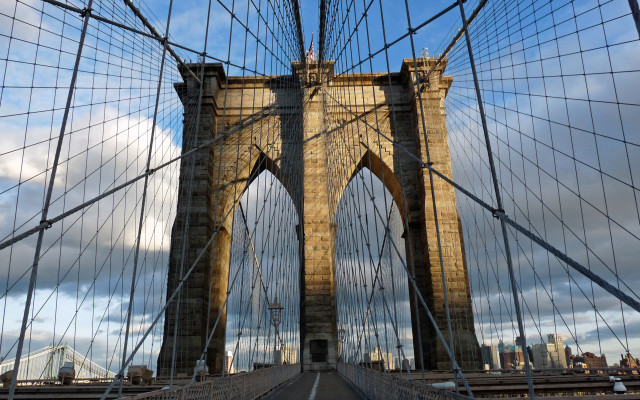 Brooklyn bridge skyline fence ferris free wallpaper for desktop - medium preview image
