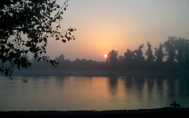 Sunset lake trees ducks forest free wallpaper for desktop - medium preview image