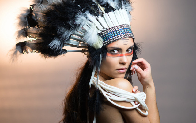 Woman feather headdress cell phone free wallpaper for desktop - medium preview image