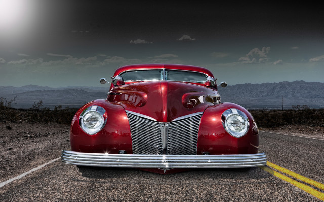 Red classic car desert mountains free wallpaper for desktop - medium preview image