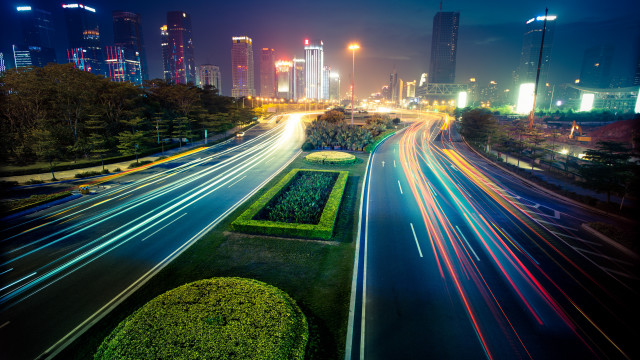 City street night traffic futurism free wallpaper for desktop - medium preview image